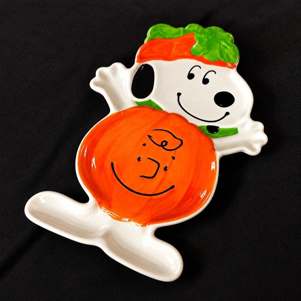 Hallmark Peanuts Candy Bowl Snoopy Charlie Brown Pumpkin Halloween 12" Orange